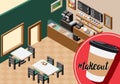 Empty local isometric cafe illustration with takeout service