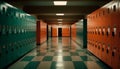 Empty locker room with blue and yellow lockers in a row generated by AI Royalty Free Stock Photo