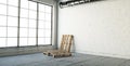 Empty, loft industrial grunge interior. White brick wall and big window with sun Royalty Free Stock Photo