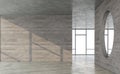 Empty loft style concrete room with sunlight shininng in the room 3d render