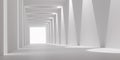 Empty Long Light Corridor. Modern white background. Futuristic Sci-Fi square Tunnel. Royalty Free Stock Photo