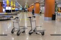 Empty luggage trolleys in the Baggage Reclaim Hall in an airport Royalty Free Stock Photo