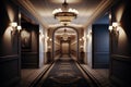 empty luxury hotel hallway with plush carpet and crystal chandeliers Royalty Free Stock Photo