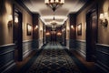 empty luxury hotel hallway with plush carpet and crystal chandeliers Royalty Free Stock Photo