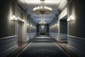 empty luxury hotel hallway with plush carpet and crystal chandeliers Royalty Free Stock Photo