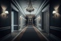 empty luxury hotel hallway with plush carpet and crystal chandeliers Royalty Free Stock Photo