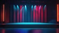 Empty magic stage with surrealistic lighting. Professional illusionists perform spectacular tricks featuring dramatic spotlights Royalty Free Stock Photo
