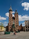 Almost empty Main Square in Krakow during coronavirus covid-19 pandemic.