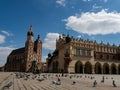 Almost empty Main Square in Krakow during coronavirus covid-19 pandemic.  View over Wislna street Royalty Free Stock Photo