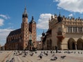 Almost empty Main Square in Krakow during coronavirus covid-19 pandemic.  View over Wislna street Royalty Free Stock Photo