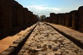 The empty main street in the Pompeii ruins city in Italy after Vesuv eruption Royalty Free Stock Photo