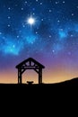 Empty manger under night sky