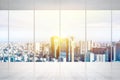 Empty marble floor and window with panoramic city skyline of Tokyo, Japan for mock up Royalty Free Stock Photo