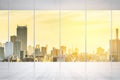 Empty marble floor and window with panoramic city skyline of Tokyo, Japan for mock up Royalty Free Stock Photo