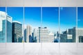 Empty marble floor and window with panoramic city skyline of Tokyo, Japan for mock up Royalty Free Stock Photo