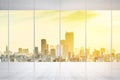 Empty marble floor and window with panoramic city skyline of Tokyo, Japan for mock up Royalty Free Stock Photo