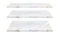 3 empty marble shelves Different levels, isolated on white backgrounds, With clipping paths