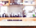 Empty marble table top and blurred kitchen bokeh light in background, Mock up for display of product