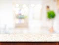 Empty marble table top and blurred store bokeh light in background, Mock up for display of product