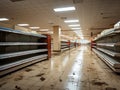 Empty Market Shelves Amidst Crazy Shopping Chaos Royalty Free Stock Photo