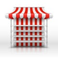 Empty market stall. Kiosk with striped awning vector template