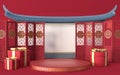 Empty marketing stage with Chinese style background, 3d rendering