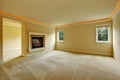 Empty Master bedroom with two sided fireplace