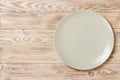 Empty matte round plate on wood table. top view Royalty Free Stock Photo