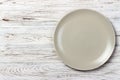 Empty matte round plate on wood table. top view Royalty Free Stock Photo