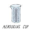Empty Measuring Cup. Kitchen Tools Collection. EPS10 Vector. Hand Drawn Doodle Style Realistic Illustration. Royalty Free Stock Photo