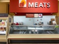 Empty meat counter shelves at a Publix grocery store due to the people panicing and hoarding paper and food products