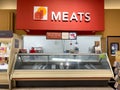 Empty meat counter shelves at a Publix grocery store due to the people panicing and hoarding paper and food products