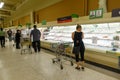 Empty meat display shelves at a Publix grocery store due to the people panicking and hoarding paper and food products