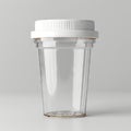 Empty Medical specimen container for urine analysis. Clear cup with secure white cap. Concept of laboratory processing