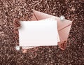 Empty memo paper, rose gold envelope mockup design template with