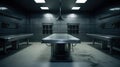 Empty metal bed in autopsy room. The table for dead body. Forensic doctor Royalty Free Stock Photo