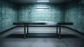 Empty metal bed in autopsy room. The table for dead body. Forensic doctor Royalty Free Stock Photo