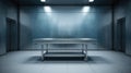 Empty metal bed in autopsy room. The table for dead body. Forensic doctor Royalty Free Stock Photo