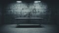 Empty metal bed in autopsy room. The table for dead body. Forensic doctor Royalty Free Stock Photo