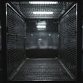 An empty metal cage with lighting inside. Royalty Free Stock Photo