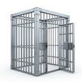 Empty Metal Jail Cell with Open Door on White Background prison cage Royalty Free Stock Photo