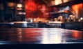 Empty metal table, professional restaurant kitchen background, copy space