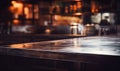 Empty metal table, professional restaurant kitchen background, copy space