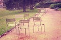 Empty metallic chairs in the Jardin du Luxembourg Luxembourg gardens in Paris France Royalty Free Stock Photo