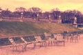 Empty metallic chairs in the Jardin du Luxembourg Luxembourg gardens in Paris France