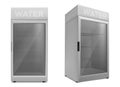 mini refrigerator with transparent glass door. Vector black fridges for drink or fresh food in supermarket or kitchen
