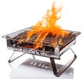 Empty mini square grill, Portable Barbecue, BBQ with Flame and Smoke Royalty Free Stock Photo