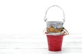 Empty miniature metal bucket