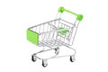 Empty miniature shopping pushcart, isolated