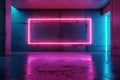 Empty minimalist frame illuminated by vibrant pink neon lighting, set against grungy wall with ample space for text Royalty Free Stock Photo